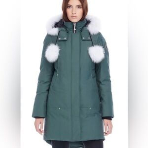 Moose Knuckles Teal Jacket with White Fur Trim